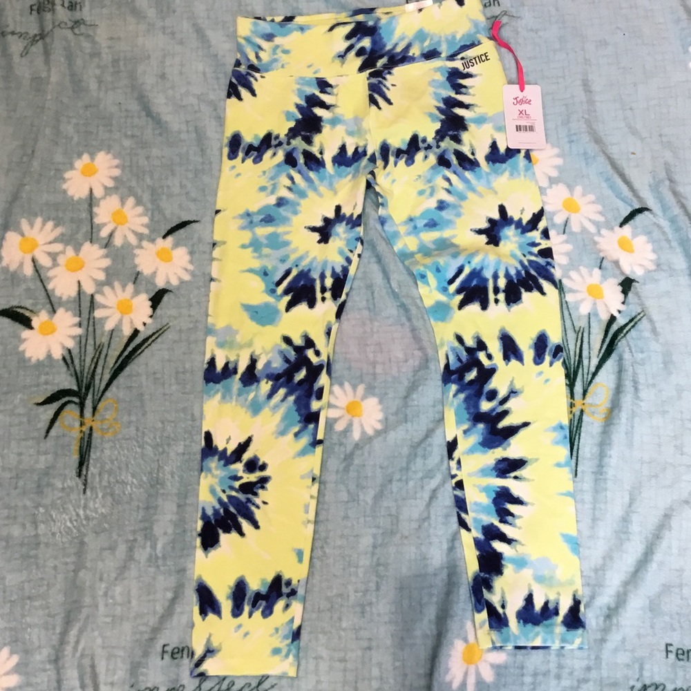Justice Yellow, Light Blue & Navy Tie-Dye Leggings
